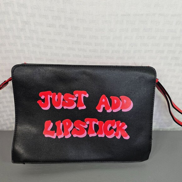Victoria's Secret "Just Add Lipstick" Black Makeup Bag With Red & Pink Accents - Picture 2 of 3